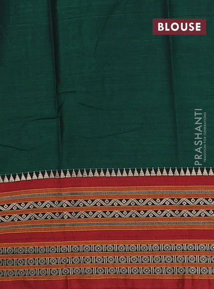 Narayanpet cotton saree green and rust shade with plain body and thread woven border