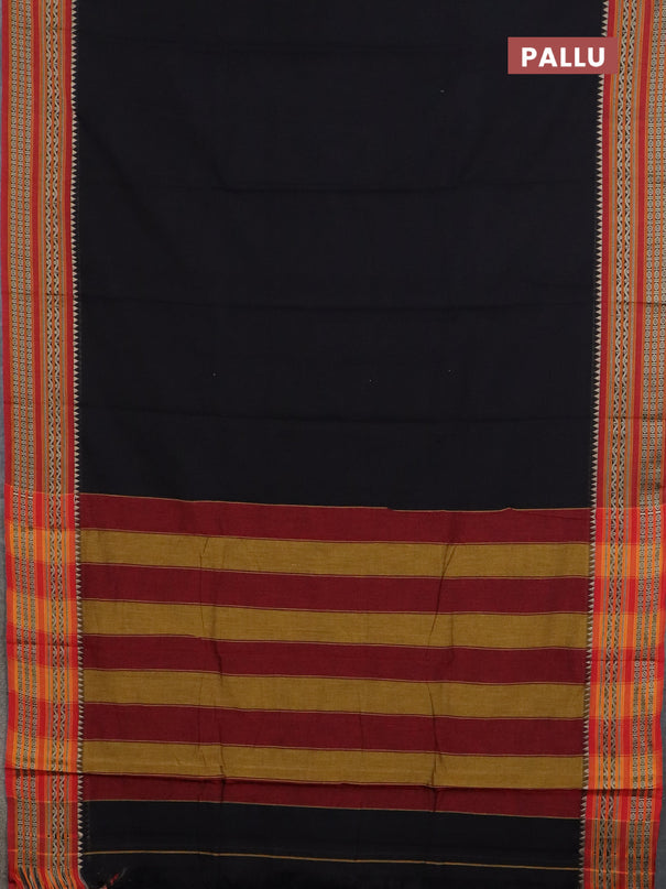 Narayanpet cotton saree black and rust shade with plain body and thread woven border