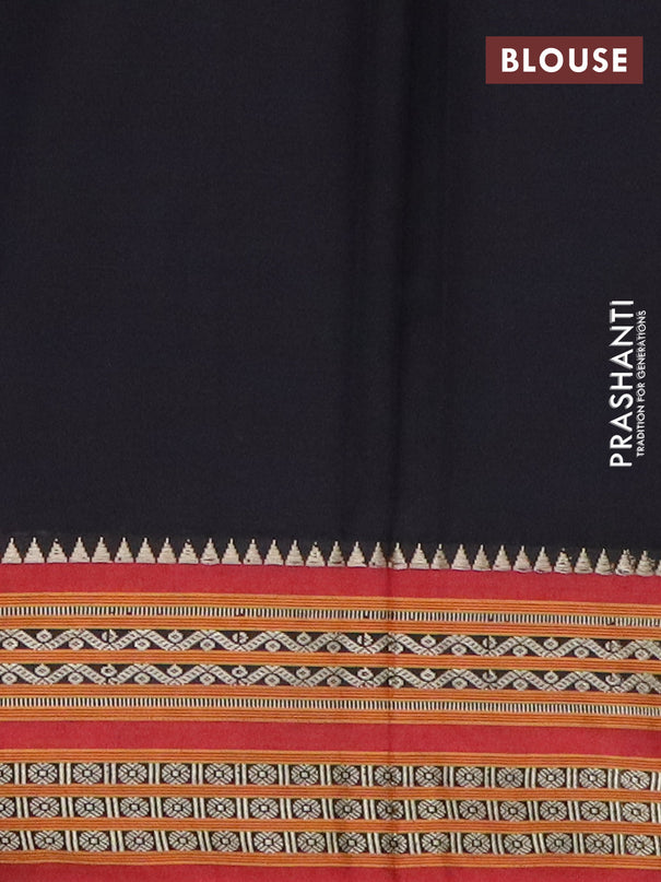Narayanpet cotton saree black and rust shade with plain body and thread woven border