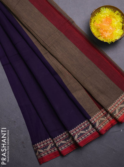 Narayanpet cotton saree violet and maroon with plain body and thread woven border