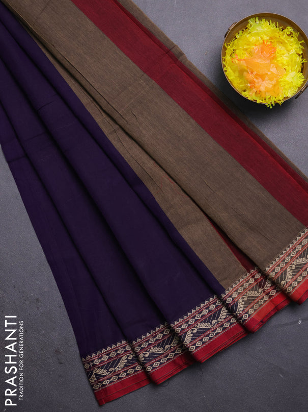 Narayanpet cotton saree violet and maroon with plain body and thread woven border