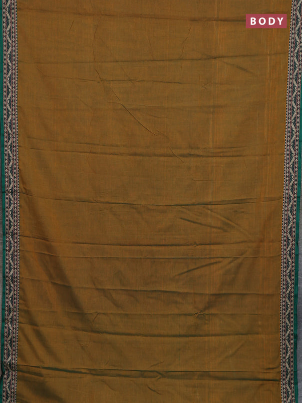 Narayanpet cotton saree mustard green and green with plain body and thread woven border