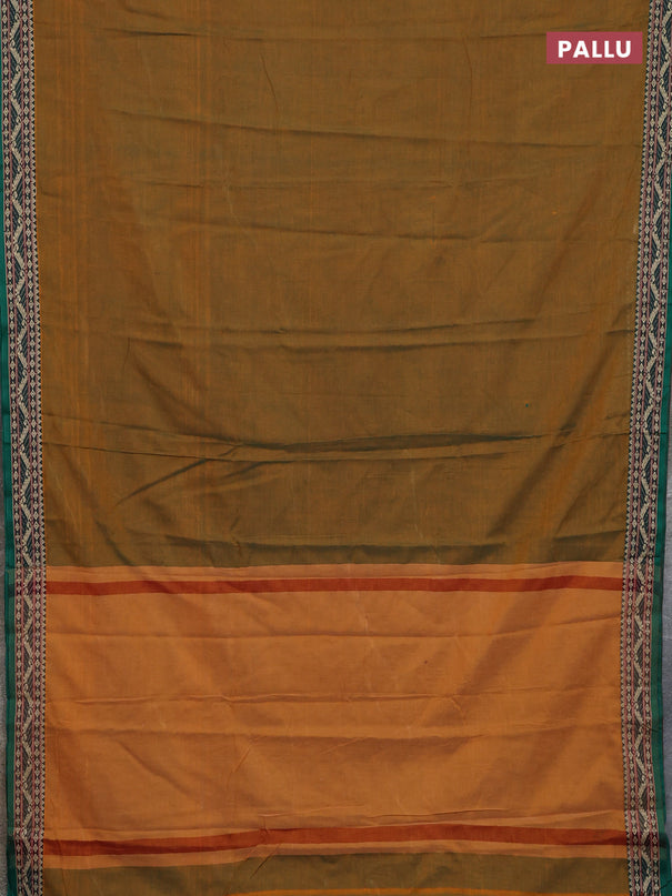 Narayanpet cotton saree mustard green and green with plain body and thread woven border