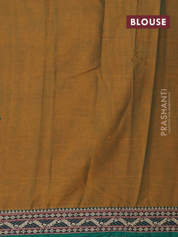 Narayanpet cotton saree mustard green and green with plain body and thread woven border