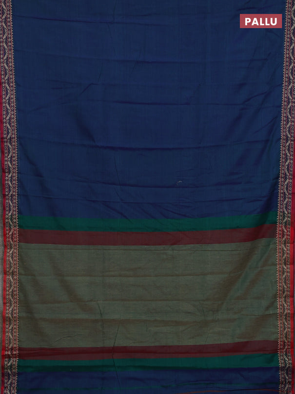 Narayanpet cotton saree dual shade of greenish blue and maroon with plain body and thread woven border