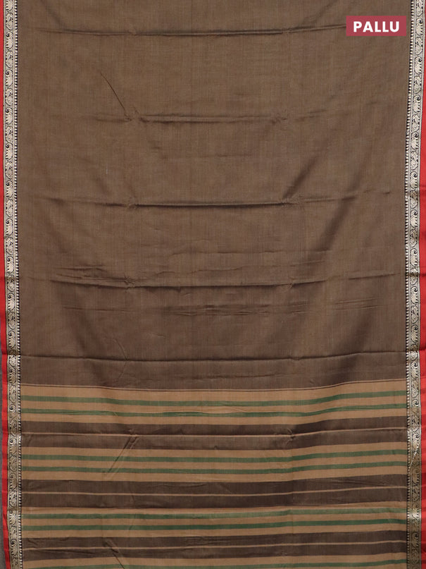 Narayanpet cotton saree chikku shade and rust shade with plain body and thread woven border