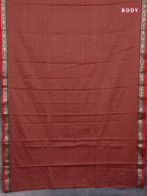 Narayanpet cotton saree brown and rust shade with plain body and thread woven border