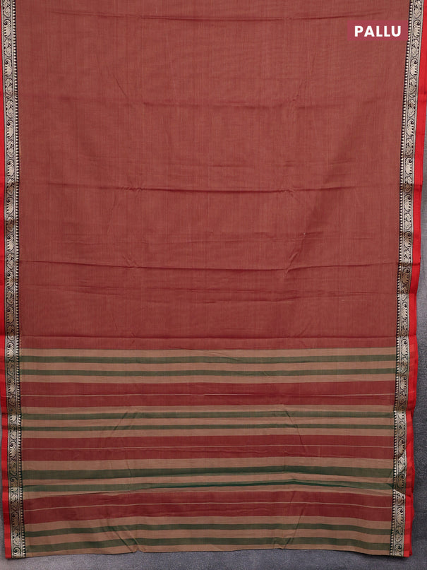 Narayanpet cotton saree brown and rust shade with plain body and thread woven border