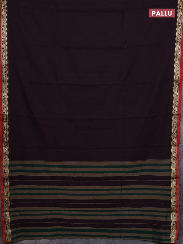 Narayanpet cotton saree coffee brown and rust shade with plain body and thread woven border