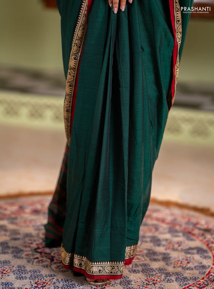 Narayanpet cotton saree green and maroon with plain body and thread woven border