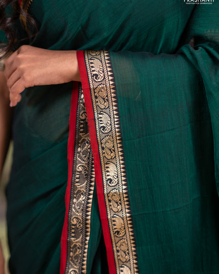 Narayanpet cotton saree green and maroon with plain body and thread woven border
