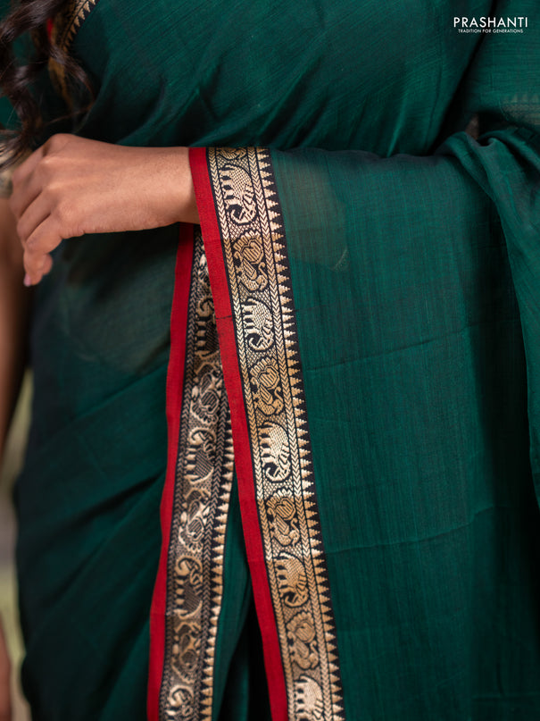 Narayanpet cotton saree green and maroon with plain body and thread woven border
