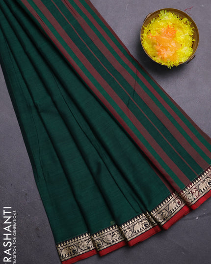Narayanpet cotton saree green and maroon with plain body and thread woven border