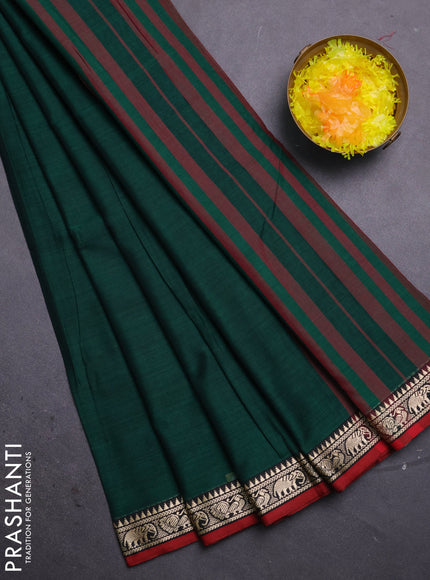 Narayanpet cotton saree green and maroon with plain body and thread woven border