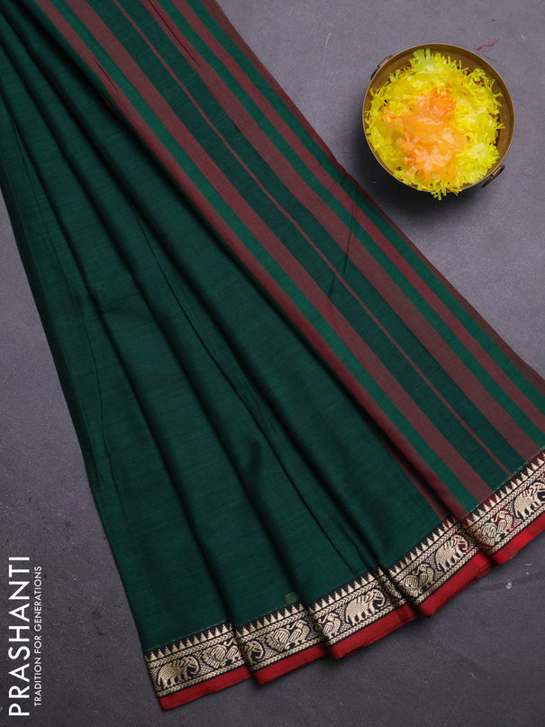 Narayanpet cotton saree green and maroon with plain body and thread woven border