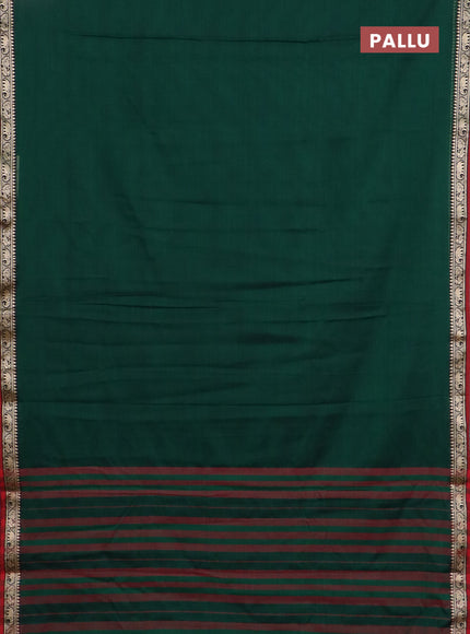 Narayanpet cotton saree green and maroon with plain body and thread woven border