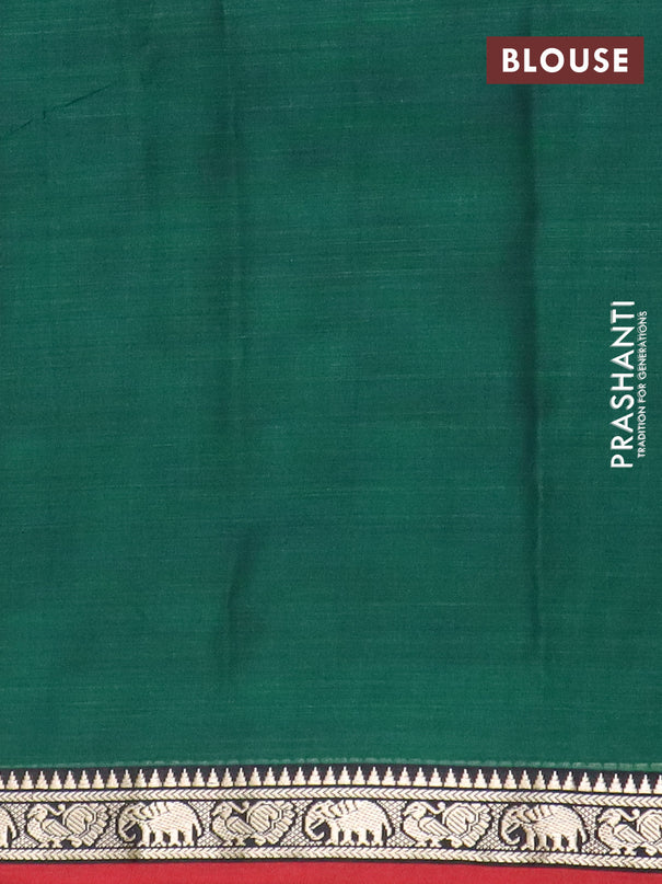 Narayanpet cotton saree green and maroon with plain body and thread woven border