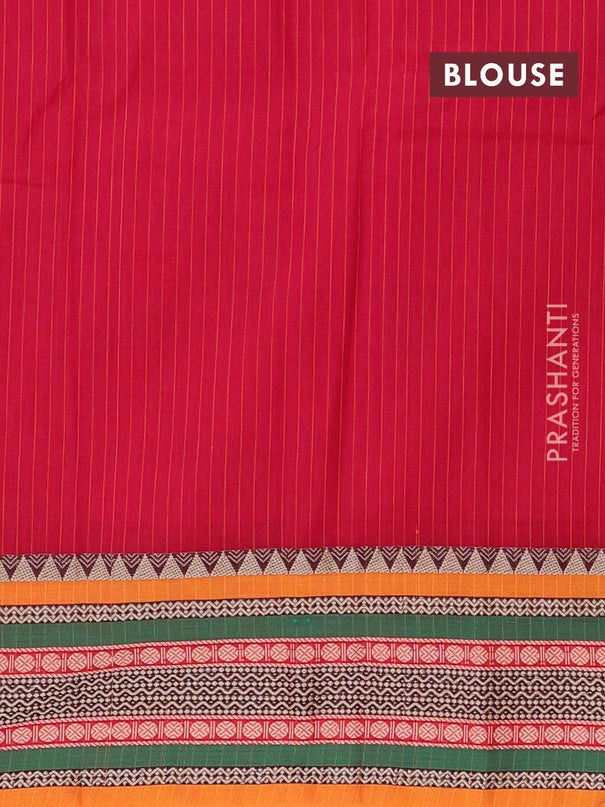 Narayanpet cotton saree red and orange with allover stripes pattern and rettapet thread woven border