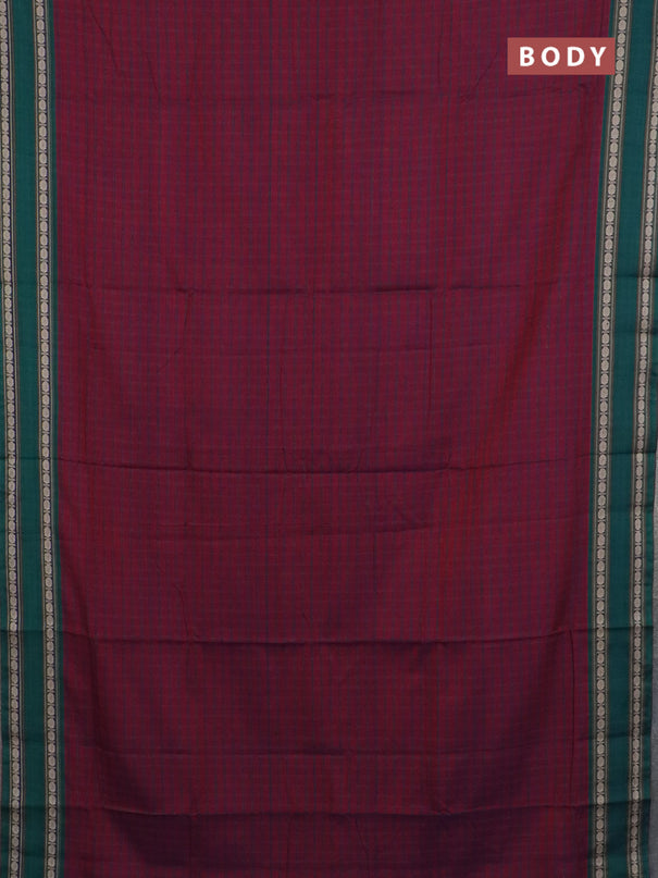 Narayanpet cotton saree magenta pink and green with allover checked pattern and rettapet thread woven border