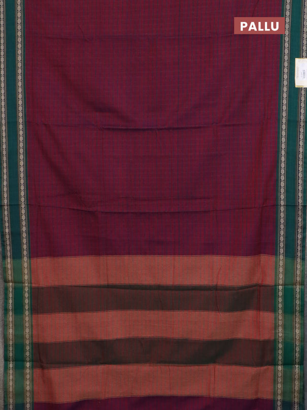 Narayanpet cotton saree magenta pink and green with allover checked pattern and rettapet thread woven border