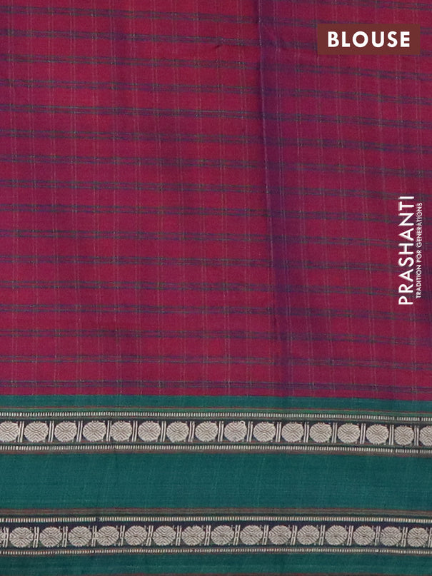 Narayanpet cotton saree magenta pink and green with allover checked pattern and rettapet thread woven border