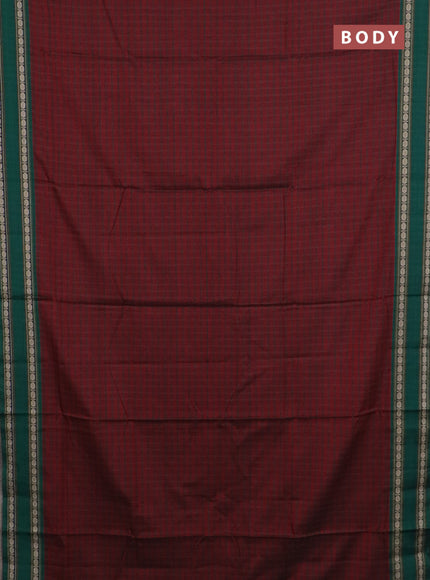 Narayanpet cotton saree maroon and green with allover checked pattern and rettapet thread woven border