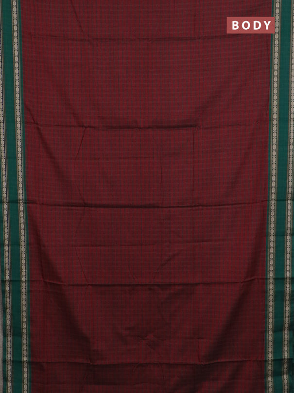 Narayanpet cotton saree maroon and green with allover checked pattern and rettapet thread woven border