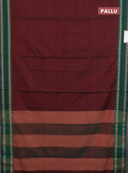 Narayanpet cotton saree maroon and green with allover checked pattern and rettapet thread woven border