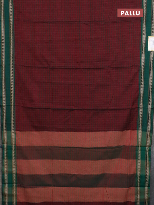 Narayanpet cotton saree maroon and green with allover checked pattern and rettapet thread woven border