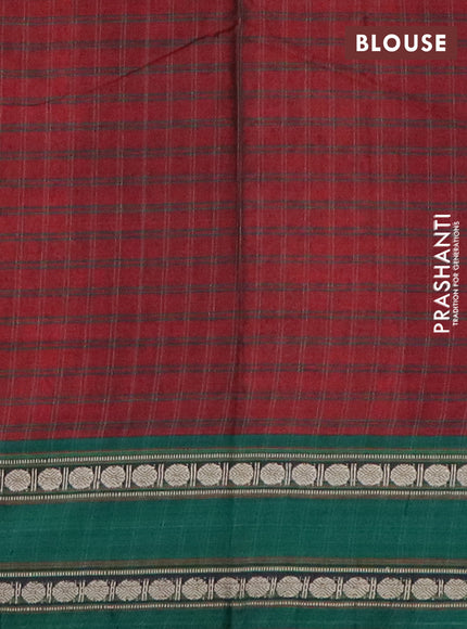 Narayanpet cotton saree maroon and green with allover checked pattern and rettapet thread woven border
