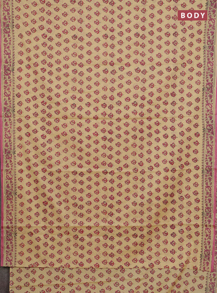 Jaipur cotton saree beige and pink with allover butta prints and printed border