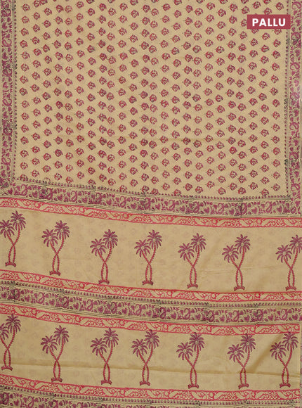 Jaipur cotton saree beige and pink with allover butta prints and printed border