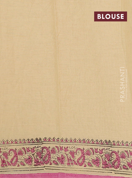 Jaipur cotton saree beige and pink with allover butta prints and printed border