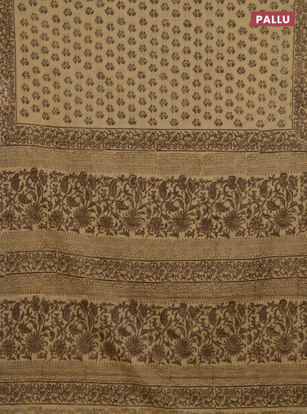 Jaipur cotton saree beige and mustard shade with allover prints and printed border