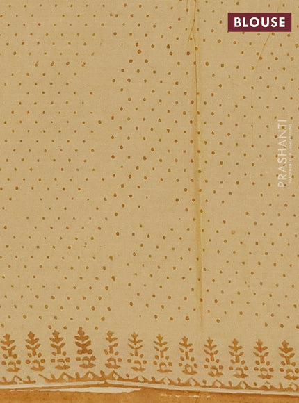 Jaipur cotton saree beige and mustard yellow with allover prints and printed border