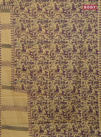 Jaipur cotton saree beige and purple with allover prints and printed border