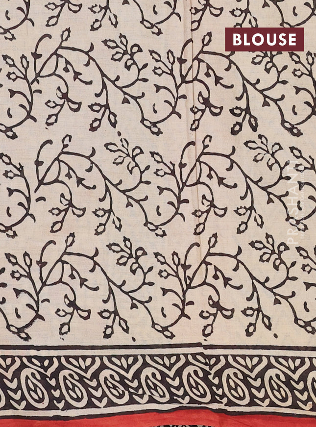 Jaipur cotton saree rust shade and black with allover butta prints and printed border