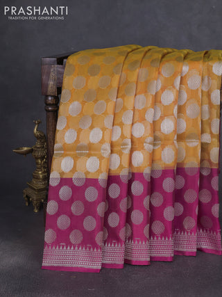 Kora jamdhani silk saree mustard yellow and pink with allover jamdhani weaves and zari woven border