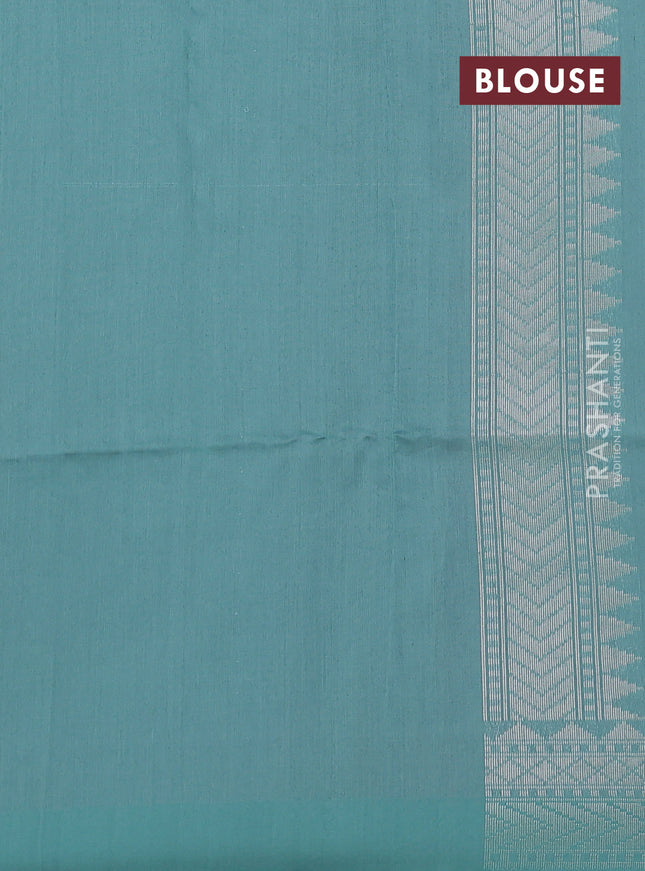 Kora jamdhani silk saree peach pink and teal green with allover jamdhani weaves and zari woven border
