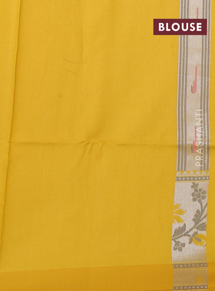 Kora jamdhani silk saree peach shade and mustard yellow with allover jamdhani weaves and zari woven border