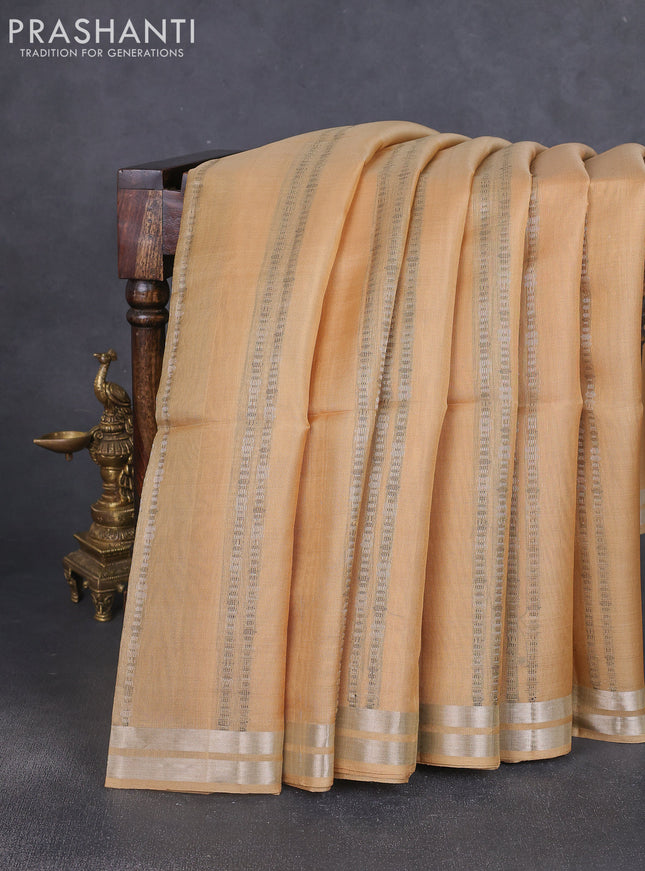 Kora jamdhani silk saree sandal with allover jamdhani weaves and zari woven border