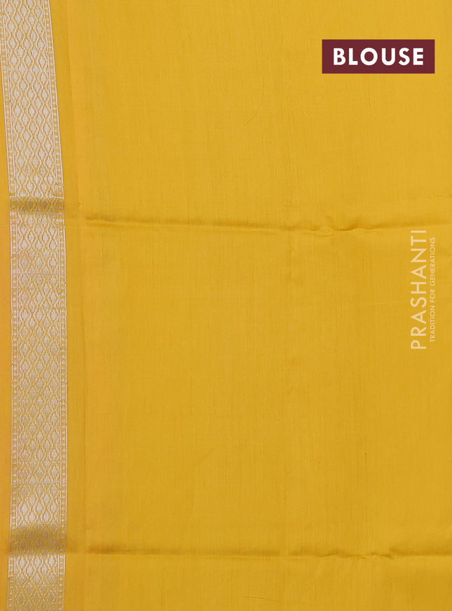 Kora jamdhani silk saree peach shade and mustard yellow with allover jamdhani weaves and zari woven border