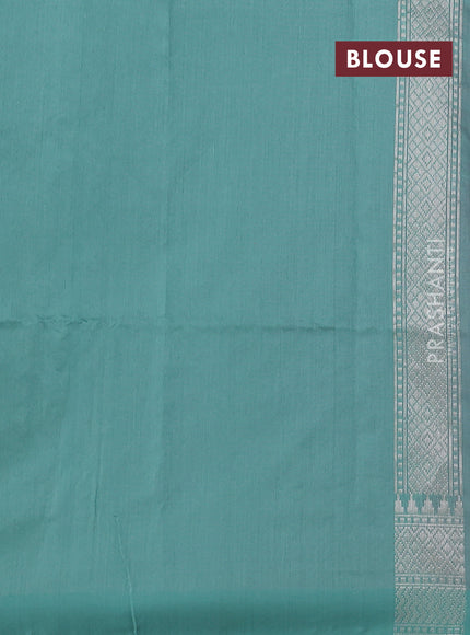 Kora jamdhani silk saree peach pink and teal green with allover jamdhani weaves and zari woven border