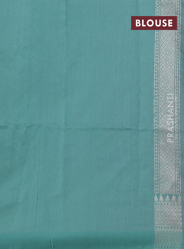Kora jamdhani silk saree peach pink and teal green with allover jamdhani weaves and zari woven border