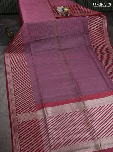 Kora jamdhani silk saree peach pink and red with allover jamdhani weaves and zari woven border