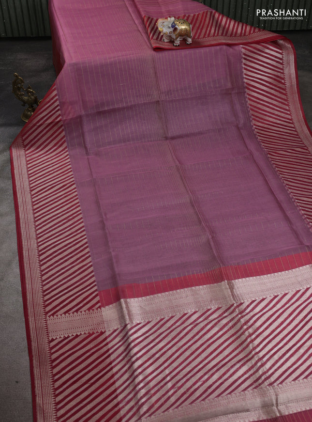 Kora jamdhani silk saree peach pink and red with allover jamdhani weaves and zari woven border
