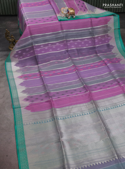Kora jamdhani silk saree multi colour and teal green with allover jamdhani weaves and zari woven border