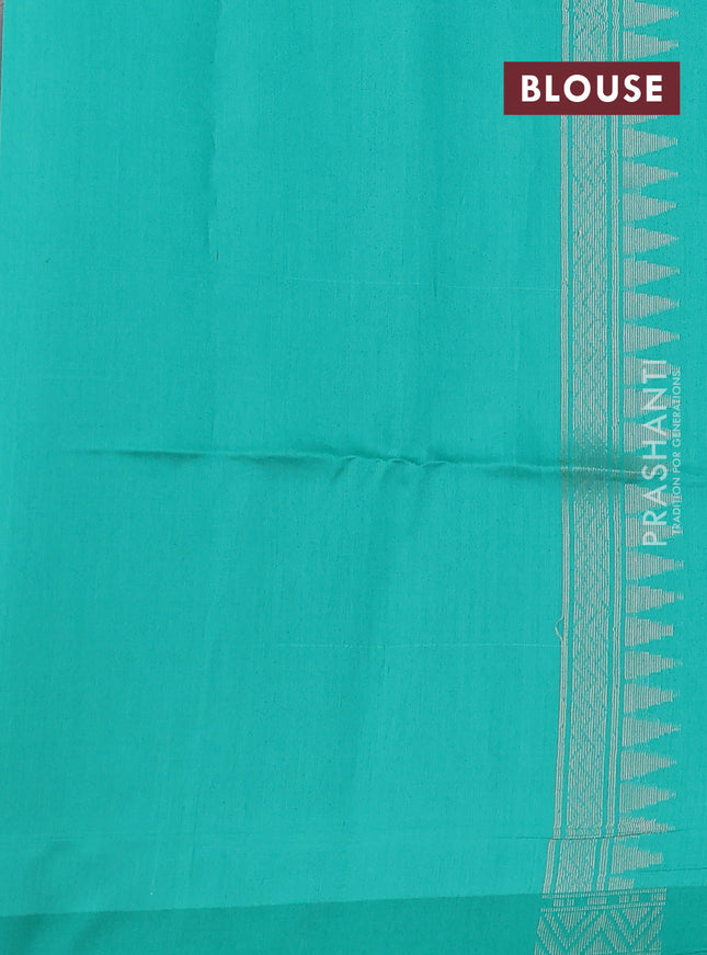 Kora jamdhani silk saree multi colour and teal green with allover jamdhani weaves and zari woven border