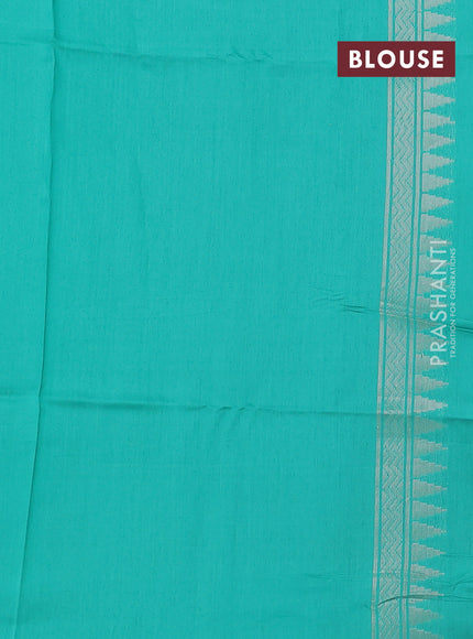 Kora jamdhani silk saree multi colour and teal green with allover jamdhani weaves and zari woven border