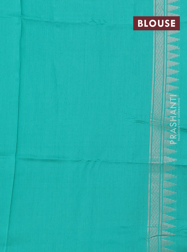 Kora jamdhani silk saree multi colour and teal green with allover jamdhani weaves and zari woven border